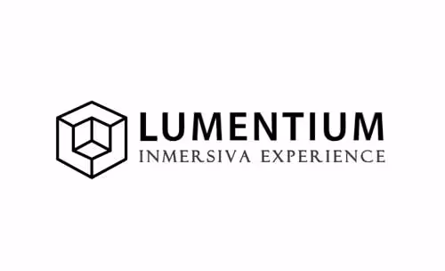 Lumentium logo with geometric cube and immersive experience text